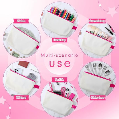 Sanwuta 24 Pcs Canvas Tote Bags Bulk with Zipper Cosmetic Bags 18.5" Cotton Canvas Bag with Handles Reusable Shopping Bags