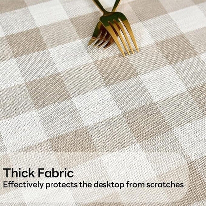 Gingham Table Cloth for Rectangle Tables Beige Checkered Plaid Tablecloth Heavy Duty Cotton Blend Washable & Wrinkle Table Cover for Outdoor Kitchen Dining Picnic Camping (60x120 Inch)