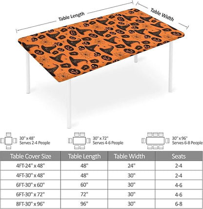 Rectangle Table Cloth Cover Waterproof Elastic Fitted Polyester Fitted Tablecloths for 6 Foot Tables for Indoor,Picnic, Camping, Outdoor （60" x 30"，Halloween Tablecloth）
