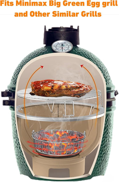 onlyfire Charcoal Ash Basket for Minimax Big Green Egg, Stainless Steel Grill Basket with Handles for Better Airflow