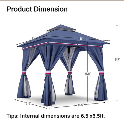 8'x8' Outdoor Gazebo, Metal Frame Heavy Duty Patio Canopy Tent Shelter - Image 2