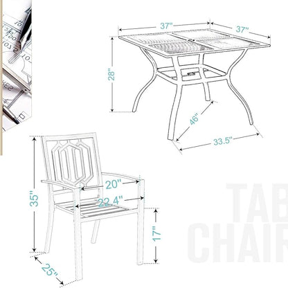 Sophia & William Patio Table and Chairs Set, Outdoor Dining Set for 4, 5 Piece Metal Patio Furniture, 37" Black Square Table(Geometry)
