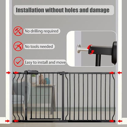 29-34 Inch Baby & Pet Gate - Black Metal, Pressure Mounted, Walk Through Safety Gate for Narrow Stairs & Doorways