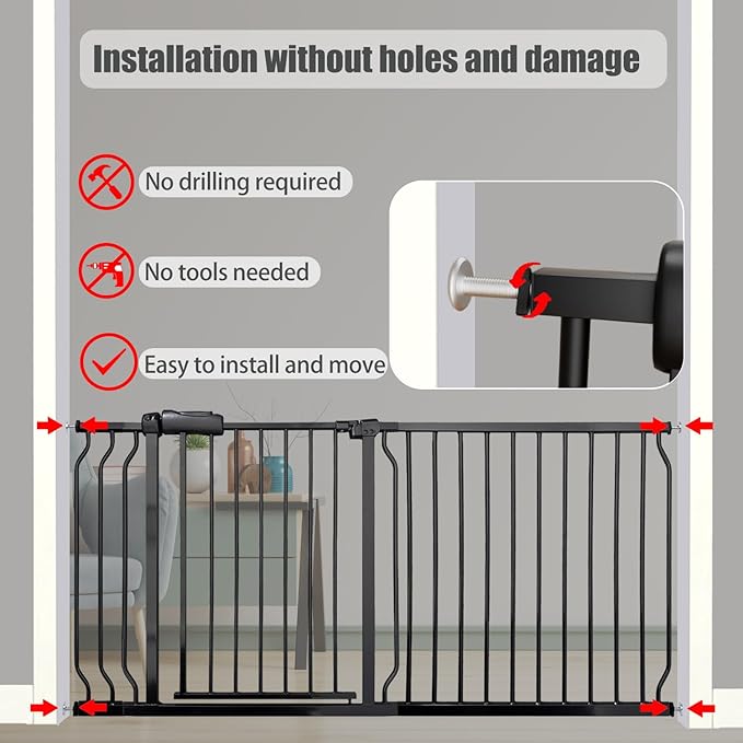 Expandable Baby & Dog Gate 38.5-43.3 Inch, Tension Mounted Indoor Safety Gate for Stairs & Doorways - Black Metal, 30 Inch Tall