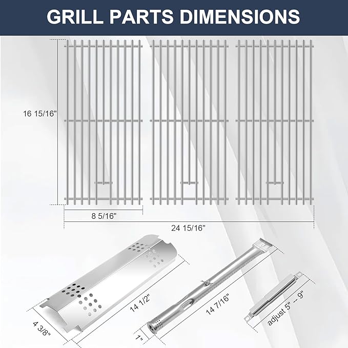 Criditpid Grill Replacement Parts for Charbroil 463340516 463370519 463370516 463278418, Stainless Steel Grill Grates, Burner & Igniter, Heat Plates, Flame Carryover for Charbroil Gas2coal 463340516.