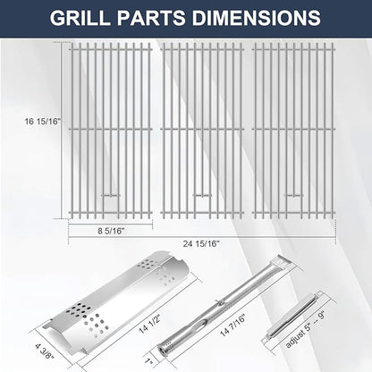 Criditpid Grill Replacement Parts for Charbroil 463340516 463370519 463370516 463278418, Stainless Steel Grill Grates, Burner & Igniter, Heat Plates, Flame Carryover for Charbroil Gas2coal 463340516.