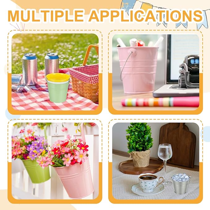 Small Metal Buckets, Mini Buckets with Handle Galvanized Colored Tin Pail Containers Basket Party Supplies - Fit for (Halloween - Classroom Crafts) 6" & 10Pcs & Black