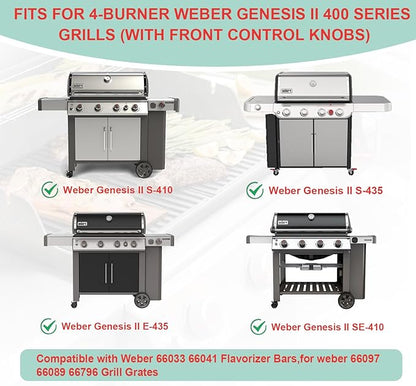 66097 Grill Grates & 66033 Flavorizer Bars for Weber GS4 Genesis II 400 Series, Grill Parts for Genesis II S-410,S-440,E-410,S-440,S-435,E-435, LX E-440, Cast Iron Grids for Weber 66089, 66041
