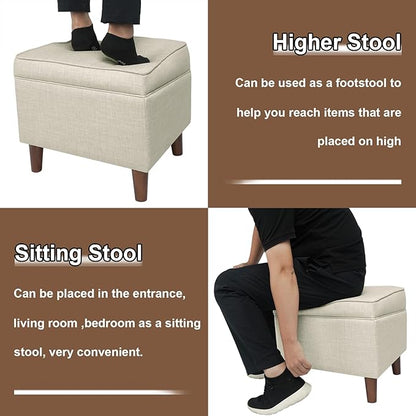Foot Rests with Adjustable Cover, BOGO, Storage Ottoman Dorm, Footstool & Sitting Stool, Ottoman Foot Stool Set for Living Room, Bedroom, Dorm, Beige