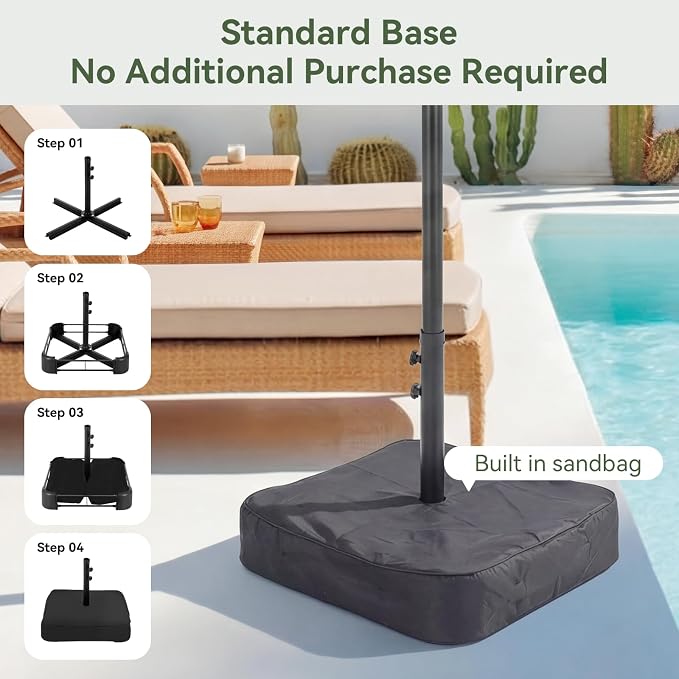 Aoxun 15ft Patio Umbrella with Base & Solar LED Lights, Outdoor Double-Sided - Image 5