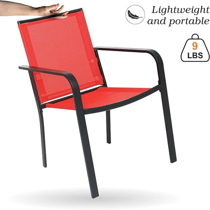 Anmutig Stackable Outdoor Dining Chairs Set of 6, Textilene Fabric, Breathable - Image 4