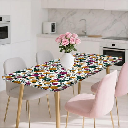 Rectangle Table Cloth Cover Waterproof Elastic Fitted Polyester Fitted Tablecloths for 4 Foot Tables for Indoor,Picnic, Camping, Outdoor （48" x 24"，Floral Print）