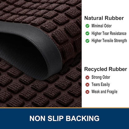 Smiry Front Door Mat Outside Entrance, Heavy Duty Natural Rubber Doormat, Non Slip, Trap Dirt and Moisture, Easy Clean, Low Profile Welcome Floor Mats for Indoor Outdoor Entry, 47x32 Inch, Brown