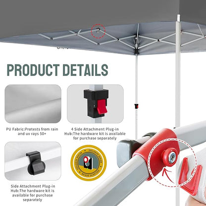 CROWN SHADES 10x10 Heavy Duty Canopy - Premium Pop Up Canopy Tent - Extra Sun Shade Protection with 400D Strength Oxford Fabric - Great for Trade Shows, Events, Tailgates & Commercial Use, Gray