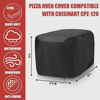 Pizza Oven Cover compatible with Cuisinart CPZ-120 Indoor Pizza Oven,Waterproof Pizza Oven Indoor Outdoor Covers - 19"L x 17.5"W x 11"H,Black