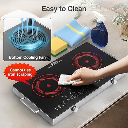 VBGK Electric Cooktop,110V 2400W Electric Stove Top with Knob Control,9 Power Levels, Kids Lock & Timer,LED touch control,Overheat Protection Electric stove,24 Inch desktop 2 burner