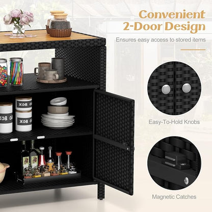 Tangkula Rattan Outdoor Storage Cabinet, Patiojoy Outdoor Cabinet - Image 6