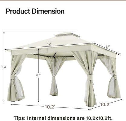 12'x12' Outdoor Gazebo with 100FT String Lights, Metal Heavy Duty Patio Canopy - Image 2