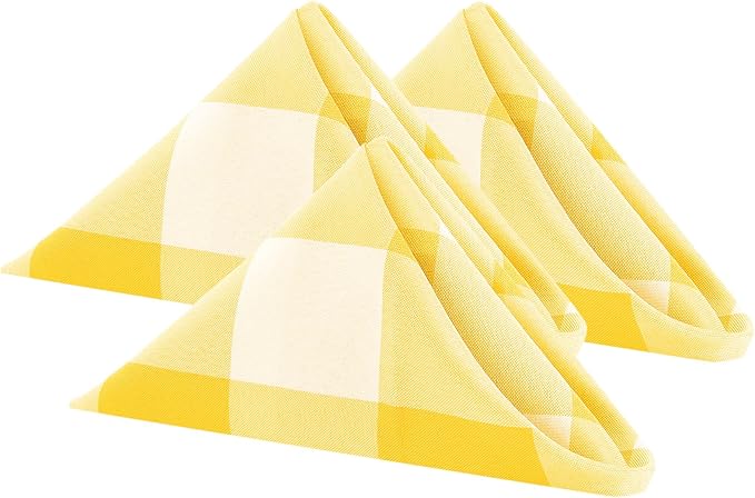 Buffalo Plaid Table Napkins Set of 12 Checkered Cloth Napkins 17x17 inch Washable Dinner Gingham Pattern Napkins Soft Napkins for Wedding Party Dining Banquet(Yellow and White)