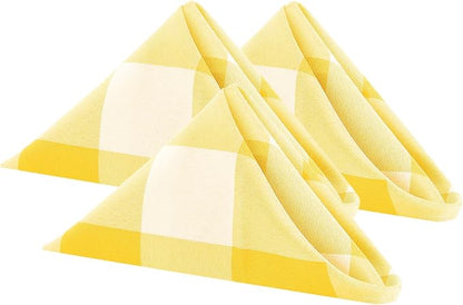 Buffalo Plaid Table Napkins Set of 25 Checkered Cloth Napkins 17x17 inch Washable Dinner Gingham Pattern Napkins Soft Napkins for Wedding Party Dining Banquet(Yellow and White)