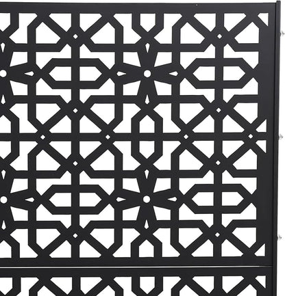 75" H×35" W Decorative Outdoor Privacy Screen with Stand, Outdoor Decor Privacy Fence Screen Metal Fence Panels, Free Standing Metal Divider for Patio Lawn Deck (Black-Knot)