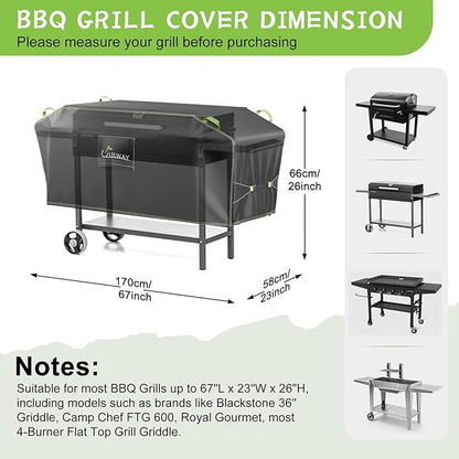 UIRWAY Griddle Cover for Blackstone 36" Griddle, Waterproof & Windproof Grill Cover for Outdoor Grill, Barbecue Cover with Reflective Strip and Air Vent for Most 4-Burner Flat Top Grill