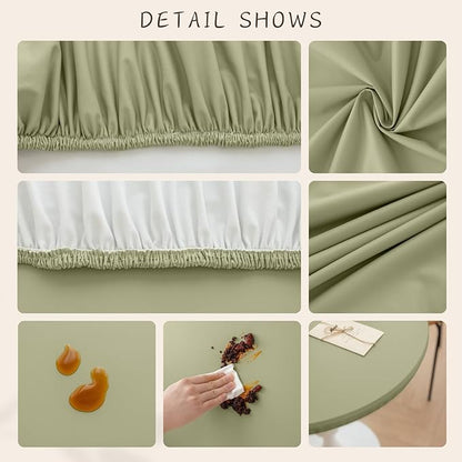 Round Fitted PU Tablecloth with High Elastic Edge 24 Inch Dia Waterproof Oil Proof Table Cloth Anti-Scald Stain-Resistant Wipeable Table Cover for Indoor Outdoor Picnic (Green,24" Dia)