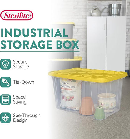 Sterilite 12 Pack Industrial Storage Box with Comfort Carrying Handles, 27 Gal, Yellow