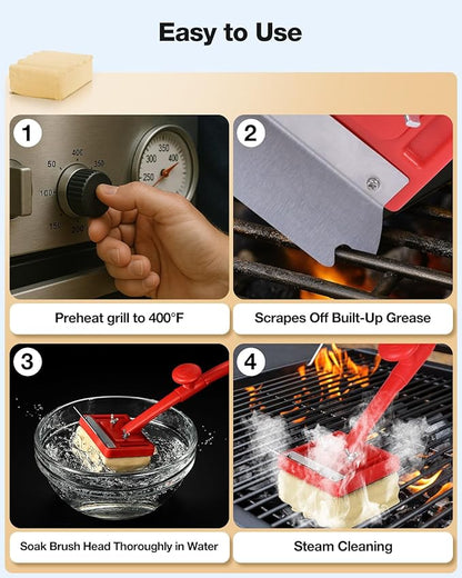 Grill Brush Bristle Free, Safe Non Metal Wire with Scraper 5 Replacement Heads, Steam Grilling Grate Cleaning Tool, Wireless Bbq Cleaner Accessory Kit Set, Outdoor Cast Iron Barbecue/Barbeque Scrubber