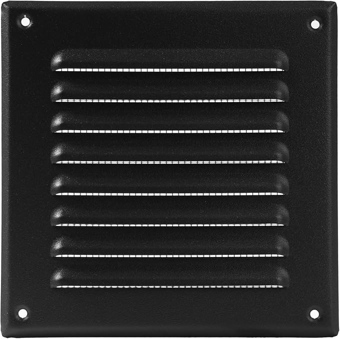Vent Systems - 5 x 5 Inch (Inner) Black Metal Square Soffit Air Vent Grille Cover, Register Vent Deflector Louver Built-in Mesh HVAC for Bathroom Home Office Kitchen 6.5" x 6.5" (Outer)