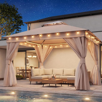 12'x12' Outdoor Gazebo with 100FT String Lights, Metal Heavy Duty Patio Canopy by LAUSAINTHOME
