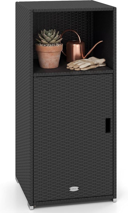 Tangkula Rattan Outdoor Storage Cabinet, Patiojoy PE Wicker Outdoor Cabinet by TANGKULA