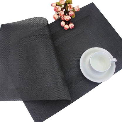 PIGCHCY Placemats,Washable Woven Vinyl Durable Placemats for Dining Table,Easy to Clean Plastic Placemats Set of 6 (18 x 12 inches, Pure Black)