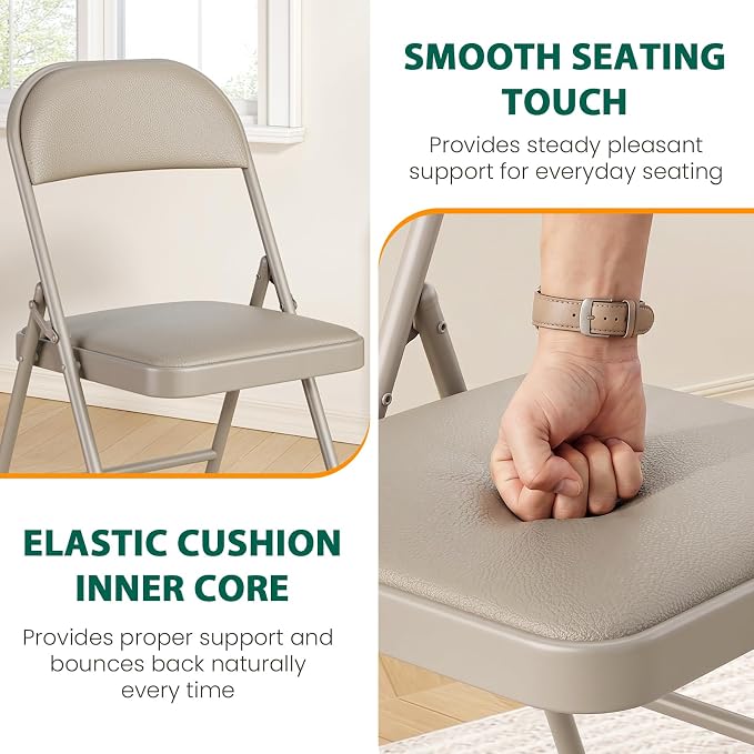 10 Pack Padded Folding Chairs, Portable Metal Foldable Chairs - Image 5
