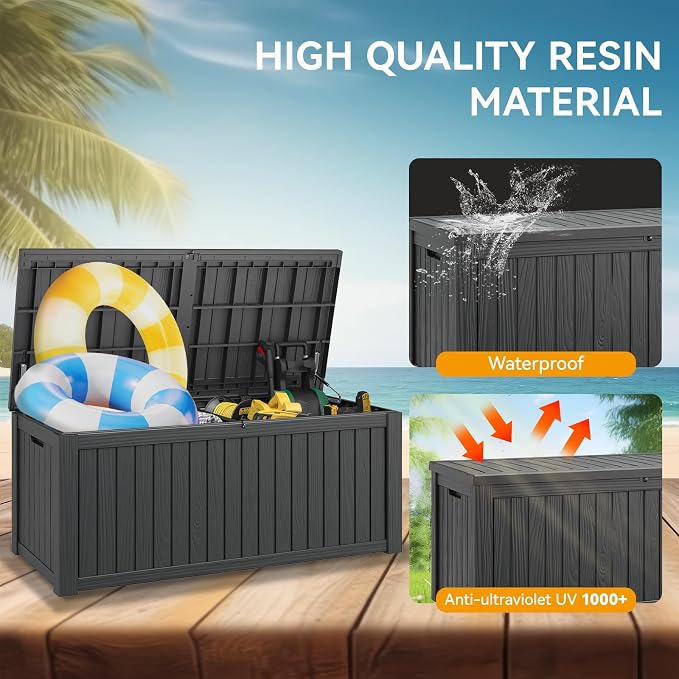 Outdoor Storage Box, 230 Gallon Large Outdoor Resin Deck Box, Storage - Image 4