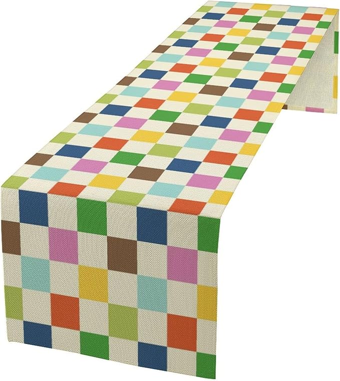 Colorful Checkered Table Runner, Vintage 60s 70s Cute Modern Geometric Table Runner for Party Kitchen Dining Home Outdoor Banquet 13x90in