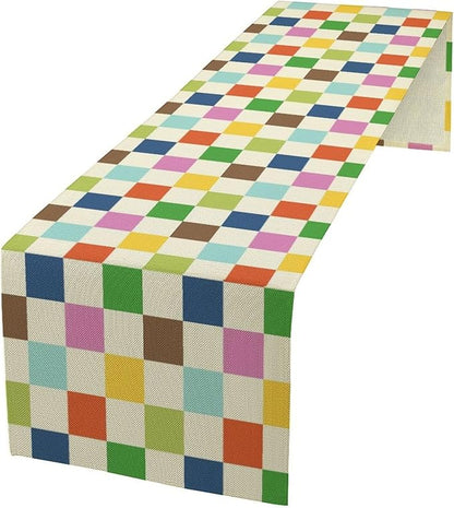 Colorful Checkered Table Runner, Vintage 60s 70s Cute Modern Geometric Table Runner for Party Kitchen Dining Home Outdoor Banquet 13x36in