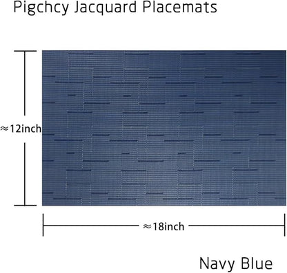 PIGCHCY Placemats,Washable Durable Durable Woven Vinyl Placemats for Dining Table,Heat Resistant Plastic Placemats Set of 6 (18 x 12 inches,Midnight Blue)
