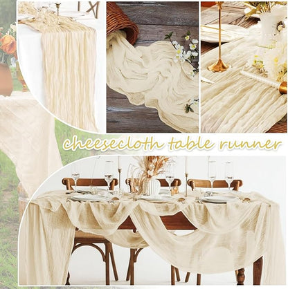 20 Packs Cheesecloth Table Runner 10FT Long Boho Gauze Fabric Table Runner Vintage Rustic Sheer Runners for Wedding Party Bridal Baby Shower Table Decorations (Ivory )