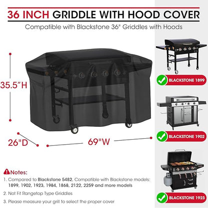 Unicook 5482 Griddle Cover for Blackstone 36 Inch Cooking Station with Hood, Unique UV Resistant Waterproof Vinyl with Polyester Lining, Outdoor Flat Griddle Grill Cover for Blackstone 1899, 1902