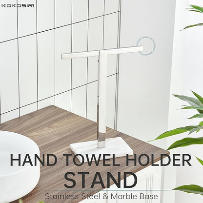 KOKOSIRI Hand Towel Rack Stand Towel Bar with Marble Base for Bathroom Kitchen Vanity Countertop, Polished Stainless Steel 15.7'' Height THS0002-SM-CH