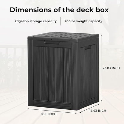 28 Gallon Outdoor Storage Box – Resin Deck Box with Lockable Lid, Waterproof Patio Furniture Storage for Tools, Garden & Yard Organization