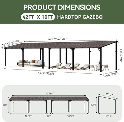 Aoxun 42’x10’ Gazebo with Aluminum Frame & Polycarbonate Panel, Outdoor Patio - Image 2