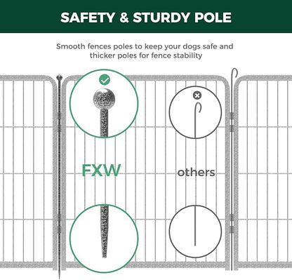 FXW Garden Fence Outdoor for The Yard – 32in(H) x 72.9ft(L) Heavy Duty Metal Animal Barrier for Dog and Rabbit, Decorative Dog Fence, 32 Panels, Silver