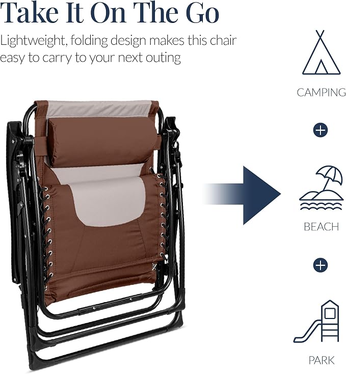 Best Choice Products Oversized Padded Zero Gravity Chair, Folding Outdoor Patio - Image 5