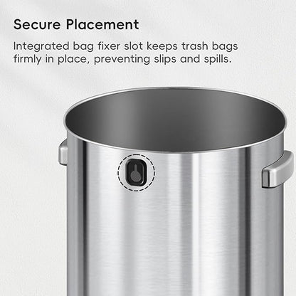 EKO 16-Gallon Round Stainless Steel Open Top Trash Can, Large Commercial Waste Bin with Detachable Lid and Carrying Handle, Brushed Metal Garbage Bin for Home, Office, Restaurant, Restroom