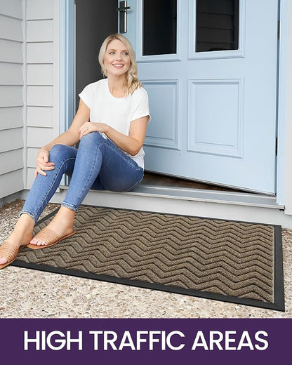 DEXI Front Door Mat Outside Entrance, 17x29 Rubber Entry Doormat Heavy Duty, Welcome Mats Non Slip for Inside House Floor Entryway Back Doors Exterior Patio, Chevron Brown