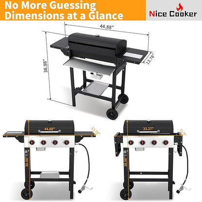 4-Burner Propane Gas Grill, 38250 BTU BBQ Grill with Cast Iron Grates, 302 Sq. In. Cooking Area, Foldable Side Shelves, Portable Outdoor Camping Patio Grill, Black