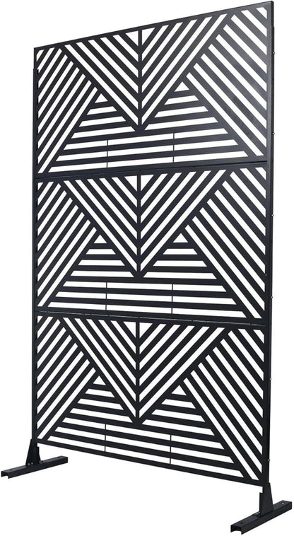 Outdoor Privacy Screen with Geometric Design – Metal Decorative Panel, Freestanding Partition, Weather-Resistant, 76"x48" for Garden, Patio, Balcony, and Yard, Black