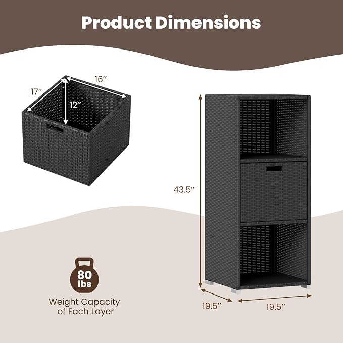 Tangkula Rattan Outdoor Storage Cabinet, Patiojoy Outdoor Wicker Cabinet - Image 6